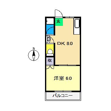 福井コーポ(1DK/3階)の間取り写真
