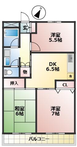 東所沢セントラルハイツ(3DK/4階)の間取り写真