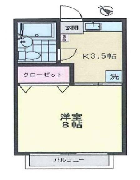 グリーンハイム烏山(1K/1階)の間取り写真