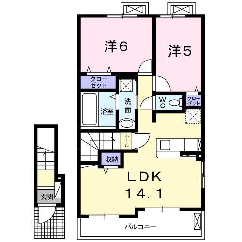 カーサ・ビアンカ(2LDK/2階)の間取り写真