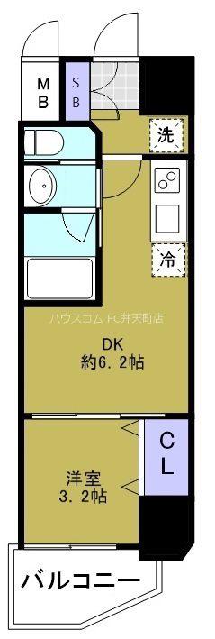 弁天町プライマリーワン(1DK/6階)の間取り写真