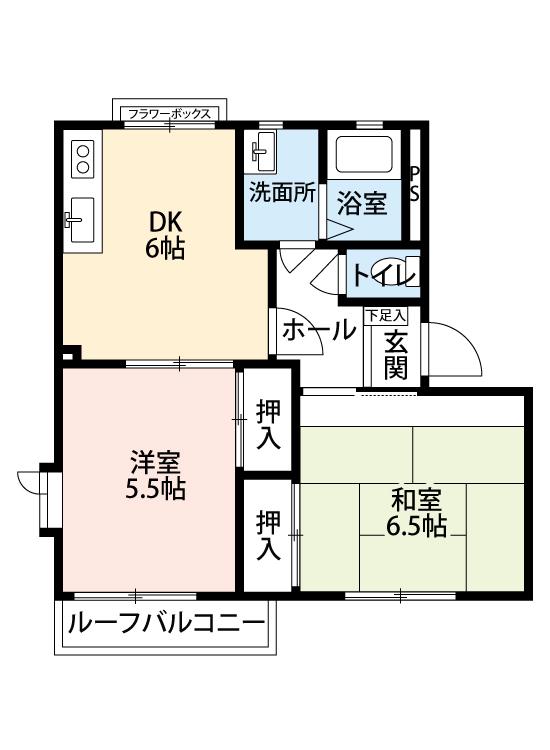ハイツ昴C(2DK/2階)の間取り写真