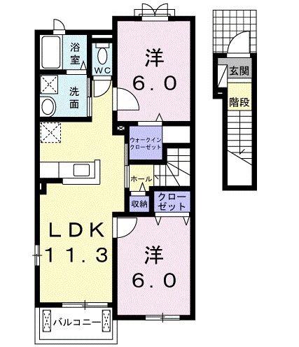ホープヒルズA(2LDK/2階)の間取り写真