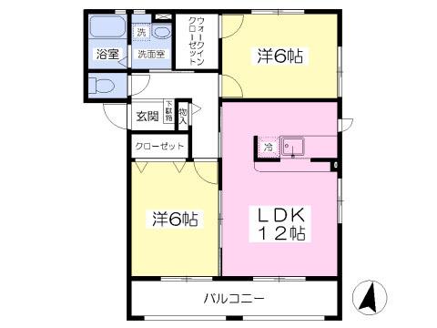 クレシェンド・III(2LDK/2階)の間取り写真