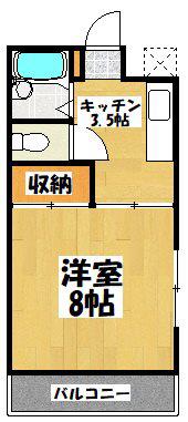 ジョイハイツ赤山(1K/2階)の間取り写真