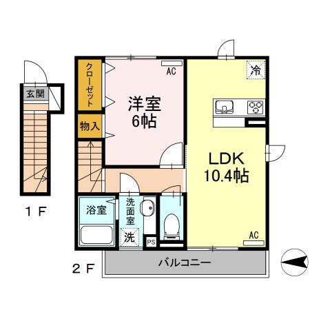 オネット光が丘 B(1LDK/2階)の間取り写真