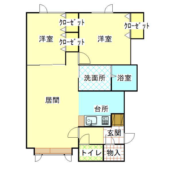 ＪＲ宗谷本線 旭川四条駅 徒歩43分 2階建 築20年(2LDK/1階)の間取り写真