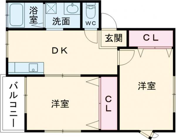 サントリナ東三条(2DK/1階)の間取り写真