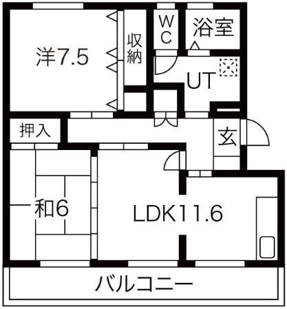 ビュークレスト高良内(2LDK/1階)の間取り写真
