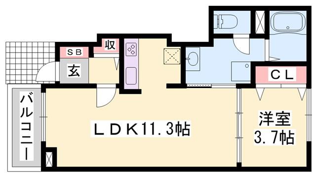 ドミールディオンII(1LDK/1階)の間取り写真