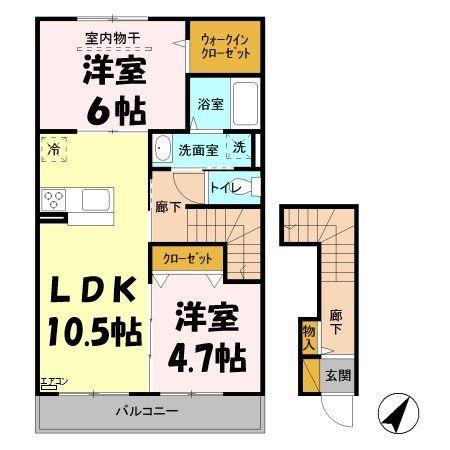東武伊勢崎線 久喜駅 徒歩14分 2階建 築10年(2LDK/2階)の間取り写真