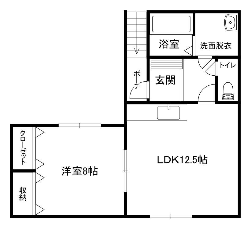 旭川市錦町12丁目アパート1LDKカーポート付き(1LDK/2階)の間取り写真