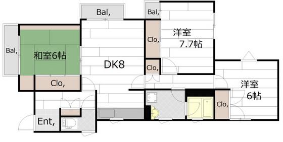 CASA&NODACO古江新町(3DK/3階)の間取り写真