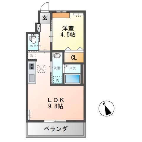ラ・ヴィータ(1LDK/1階)の間取り写真