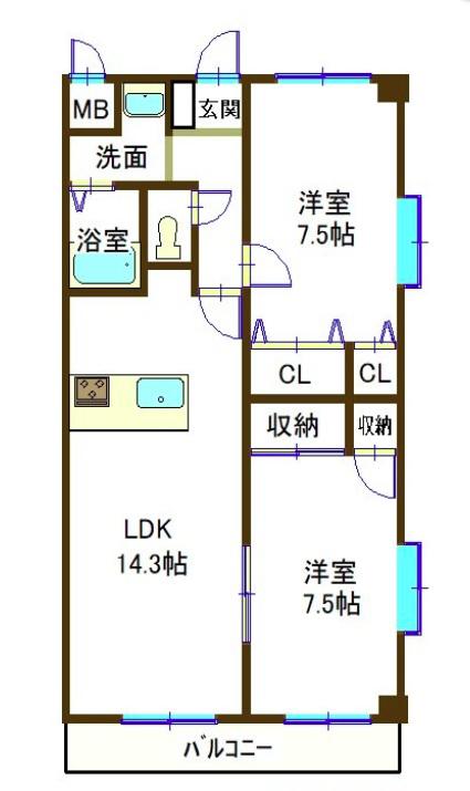 サンステージ東川口(2LDK/1階)の間取り写真