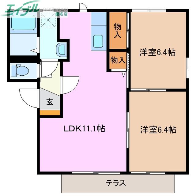 セスカB(2LDK/1階)の間取り写真