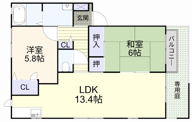 シャーメゾン石田A棟(2LDK/1階)の間取り写真