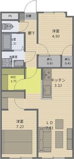 ブルーメンハウスI(2LDK/4階)の間取り写真