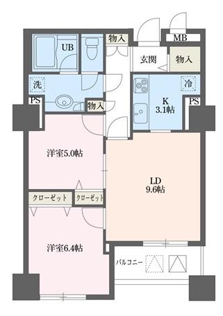 ドゥーエ横浜駅前(2LDK/2階)の間取り写真