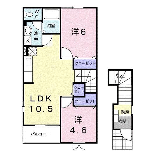 ヒルズアドバンスB(2LDK/2階)の間取り写真