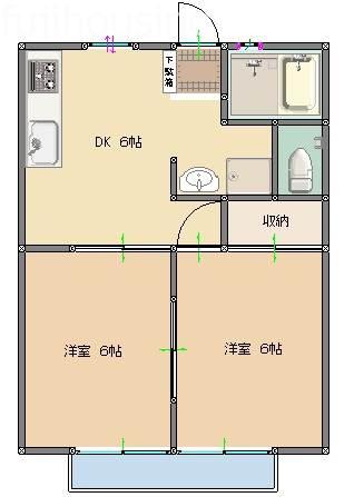ライトグリーン(2DK/1階)の間取り写真