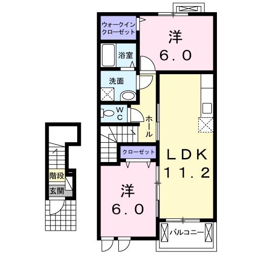 サン プレ一ヌB(2LDK/2階)の間取り写真