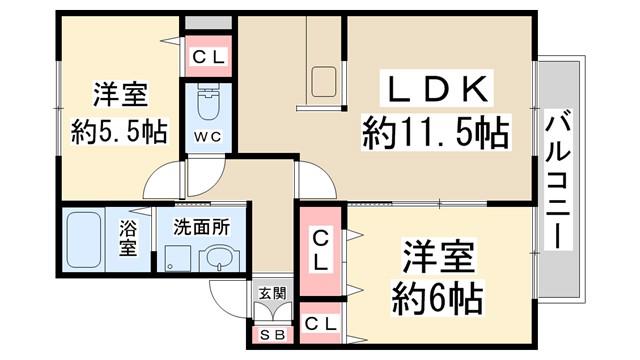 ソレイユ(2LDK/1階)の間取り写真