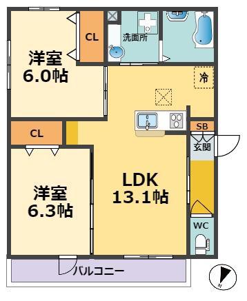 SAKURA甲子園三保町(2LDK/3階)の間取り写真