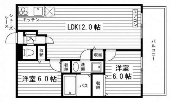 ピュアライフ津高(2LDK/1階)の間取り写真