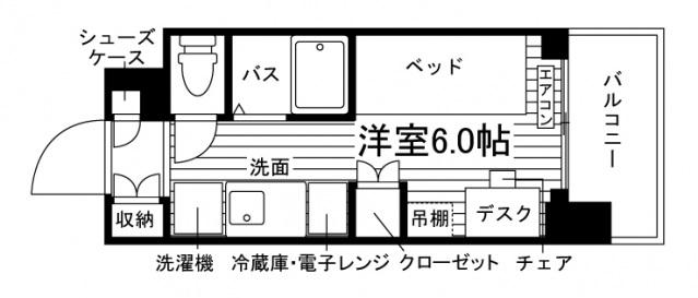 学生会館 THE CROSS SITE 登戸(ワンルーム/3階)の間取り写真