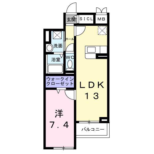 アンソレイユ(1LDK/2階)の間取り写真