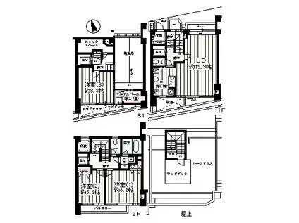 コリーヌ等々力(3SLDK/B1階)の間取り写真
