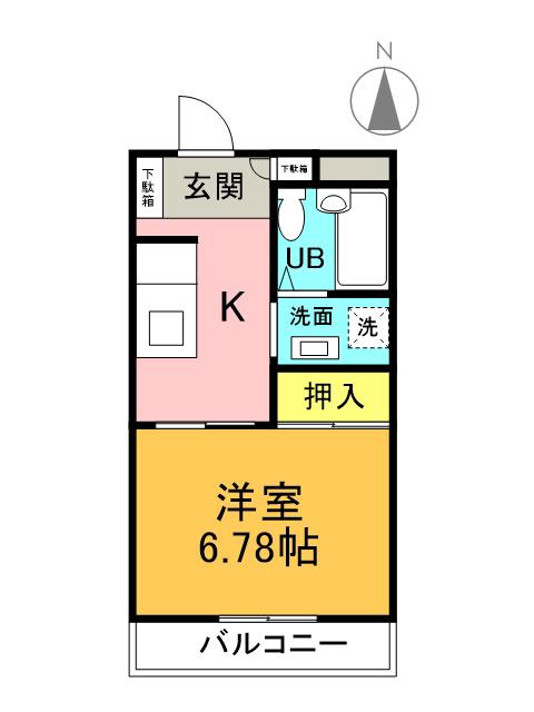 バースランド安積(1K/4階)の間取り写真