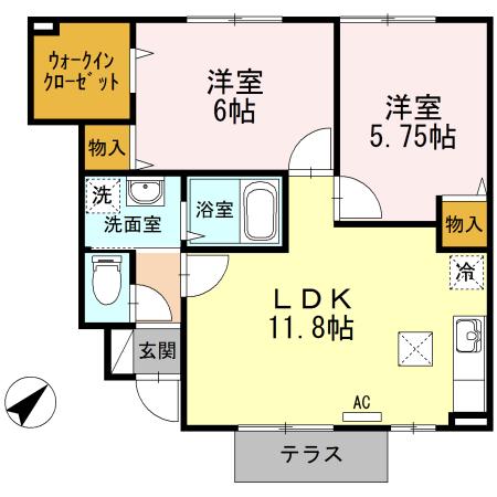 メゾンメルベーユ(2LDK/1階)の間取り写真