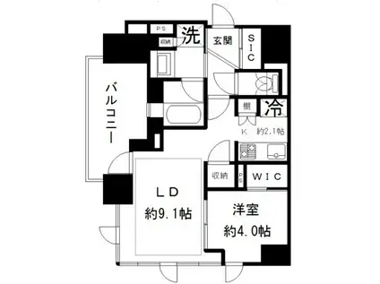 パークリュクス神楽坂(1LDK/9階)の間取り写真