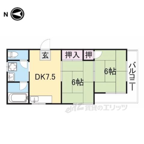メゾンドフルール生駒壱番館(2DK/2階)の間取り写真