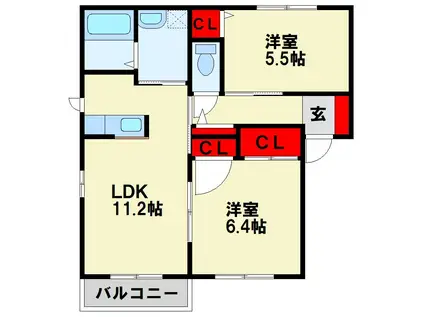 モンターナ上新入(2LDK/2階)の間取り写真