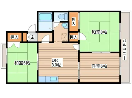 セジュールシャルムIII番館(3DK/1階)の間取り写真