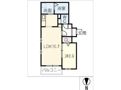 CHERIM築地口LUNA(1LDK/2階)の間取り写真