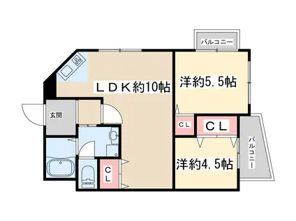 グリーンハイツ東三国(2LDK/9階)の間取り写真