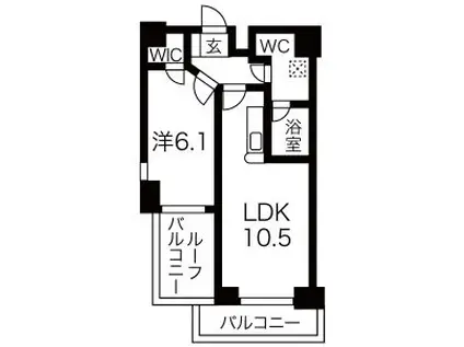 セイワソレイルコート(1LDK/6階)の間取り写真