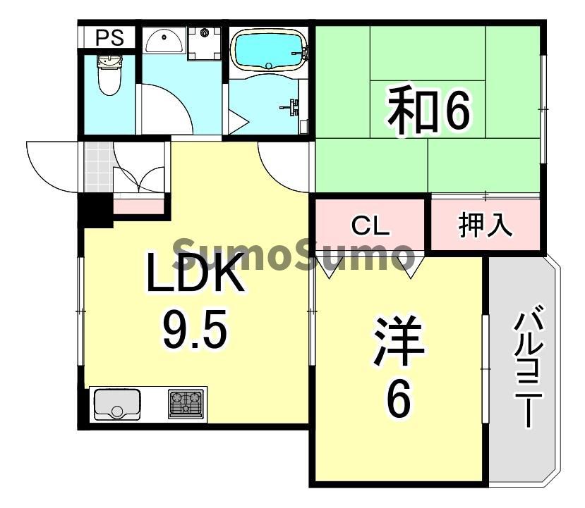 水上マンション(2LDK/3階)の間取り写真