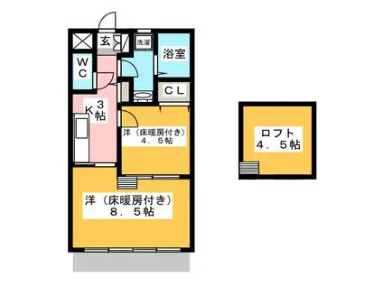 ツリーハイツA棟(1LDK/2階)の間取り写真