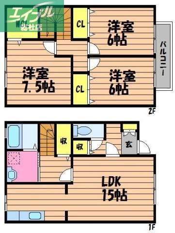クオーレE棟(3LDK/1階)の間取り写真
