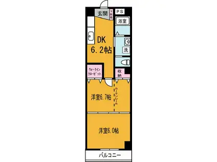 インレット研究学園駅前ビル(2DK/7階)の間取り写真
