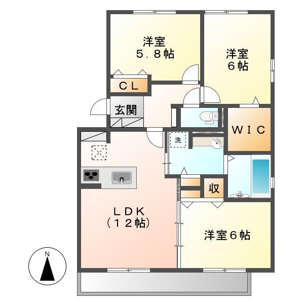 シャルムB棟(3LDK/3階)の間取り写真