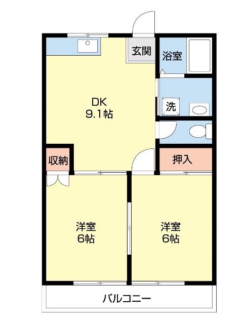 ファーストハイツ鳩塚(2DK/1階)の間取り写真
