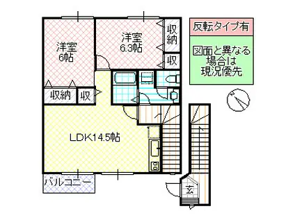 メゾン・ド・リヴィエールA(2LDK/2階)の間取り写真