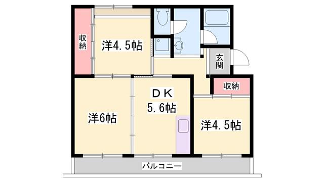 ビレッジハウス志染(3DK/5階)の間取り写真