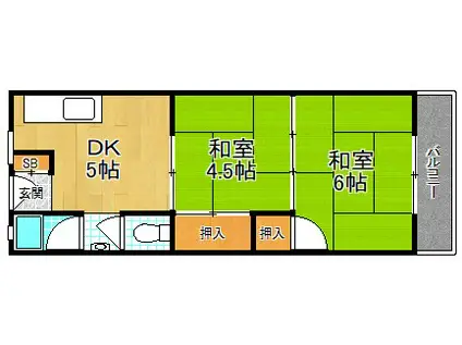 香里園ハイツ(2DK/1階)の間取り写真